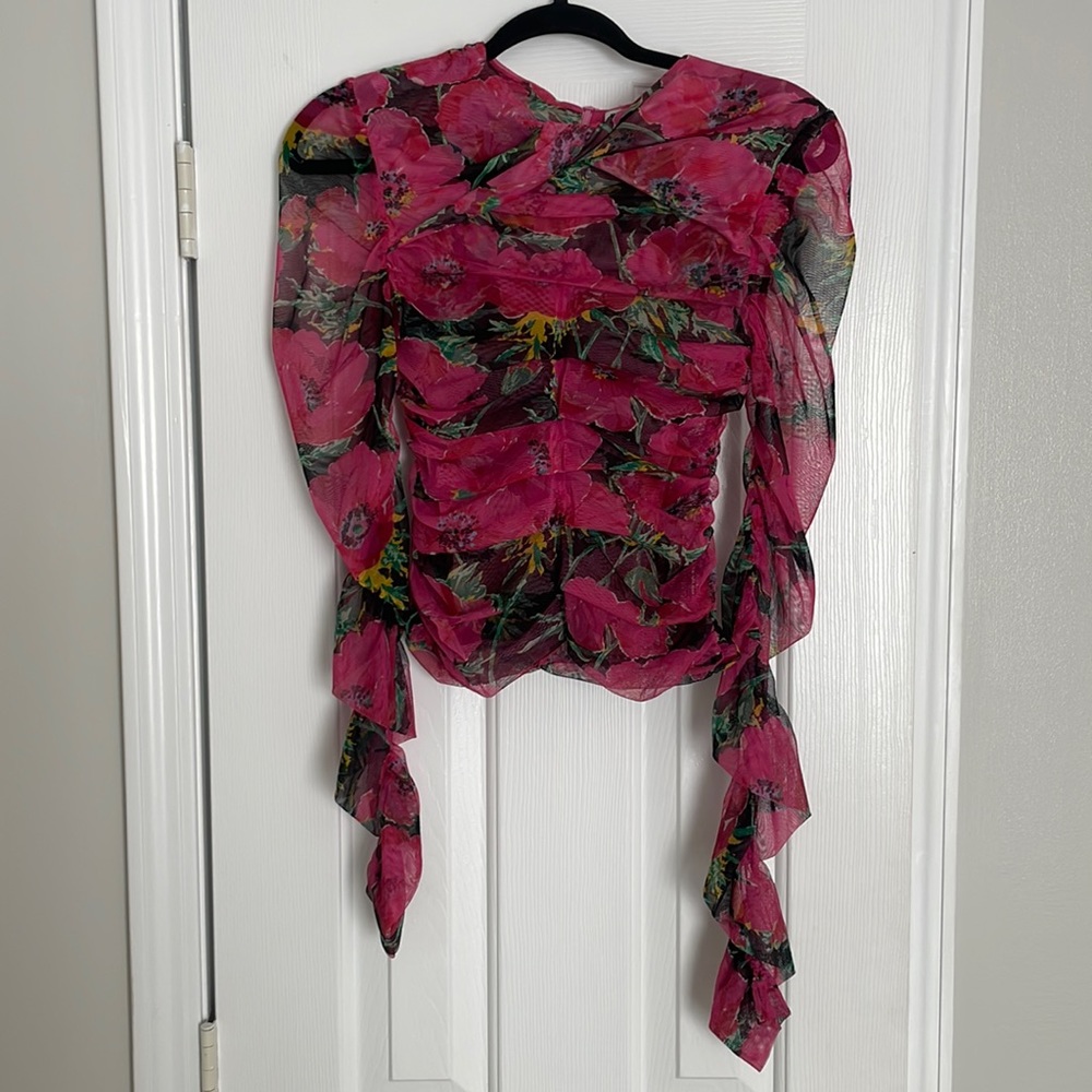 Zara Printed Drape Tulle Top